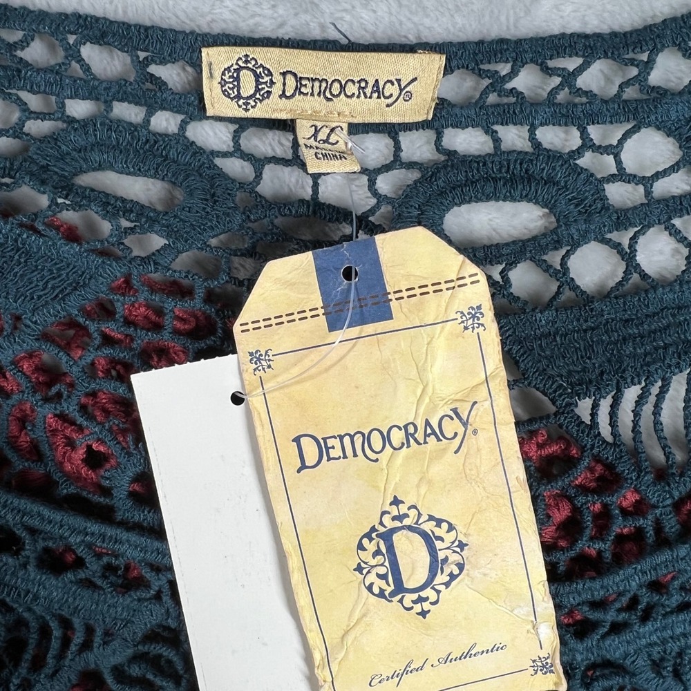 Democracy Womens Crochet Lace Embroidered Boho Top Teal Red B90263I5E XL Lot 2 - Picture 2 of 11